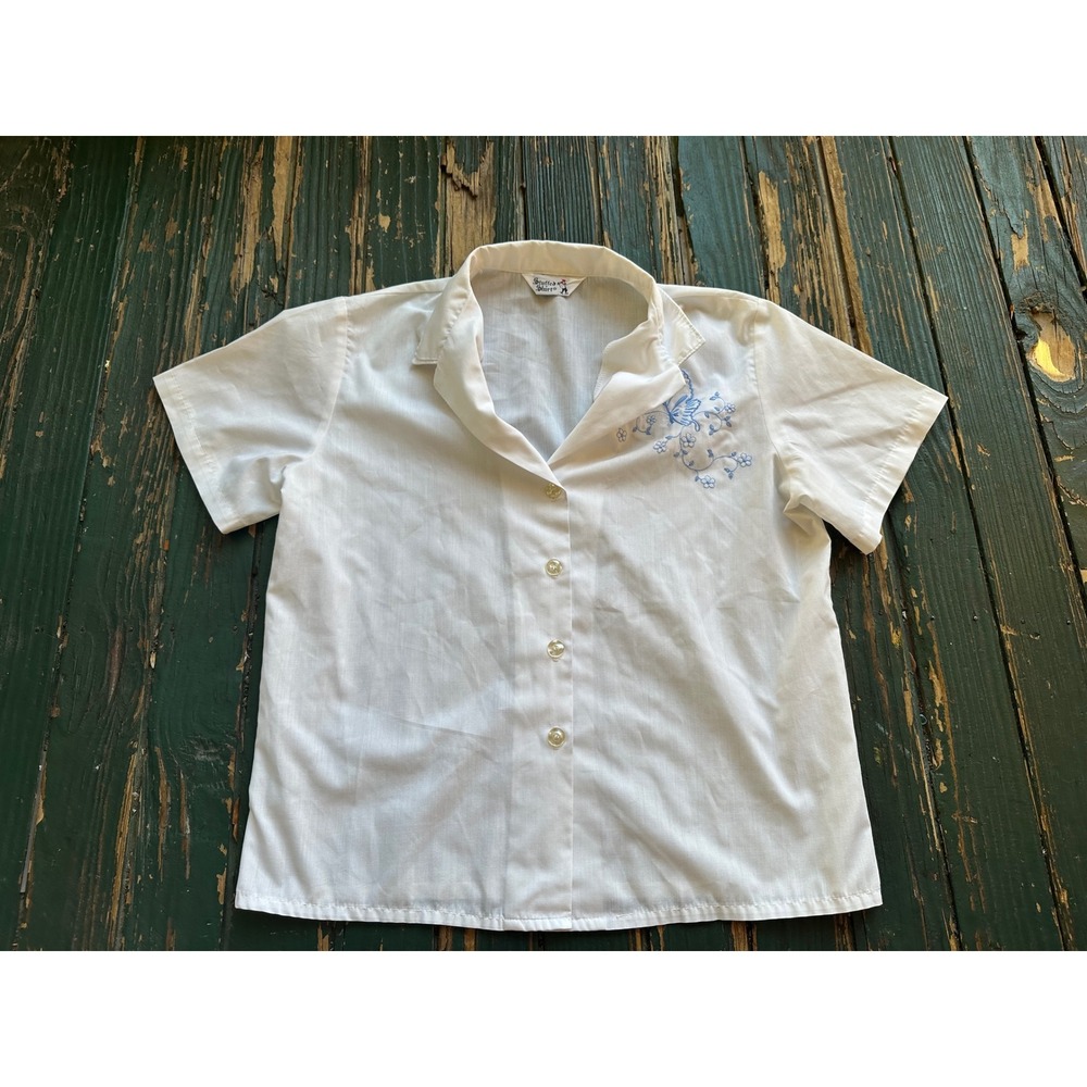 Vintage Stuffed Shirt White Embroidered Butterfly Floral Button Down Top Mens L